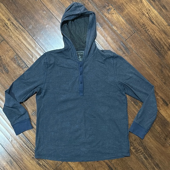 Vintage Lightweight Striped Quarter Button Henley Hoodie Size Large - Picture 1 of 9